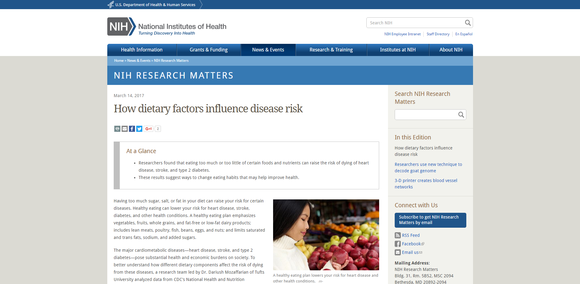 How dietary factors influence disease risk National Institutes of Health NIH