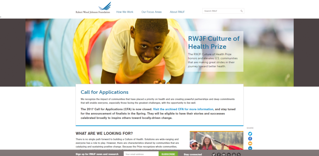 RWJF Culture of Health Prize Robert Wood Johnson Foundation