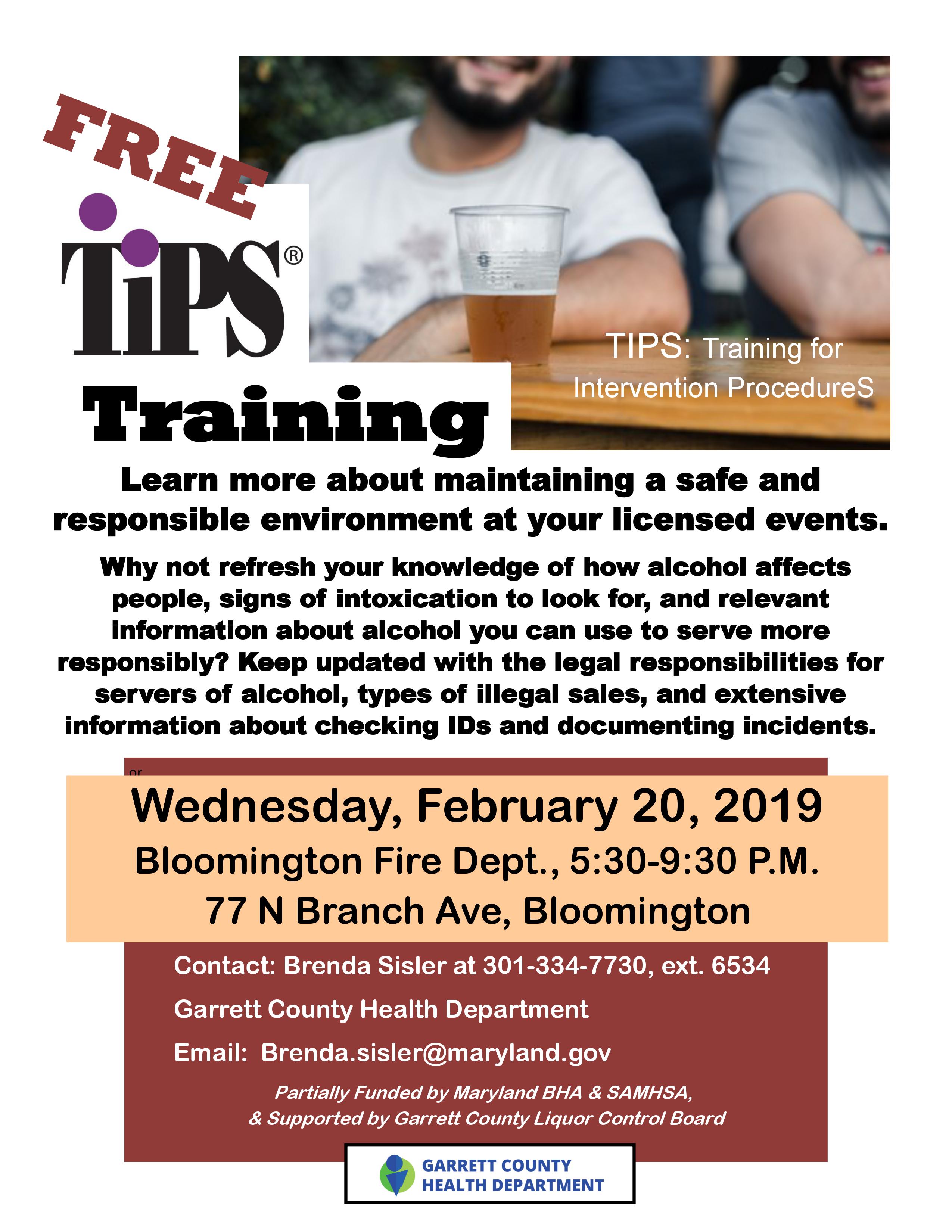 Two FREE TIPS Trainings Offered by the Garrett County Health Department!